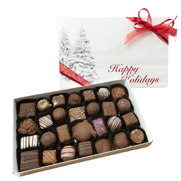 Beautiful happy holiday box filled withdeluxe chocolate assortment