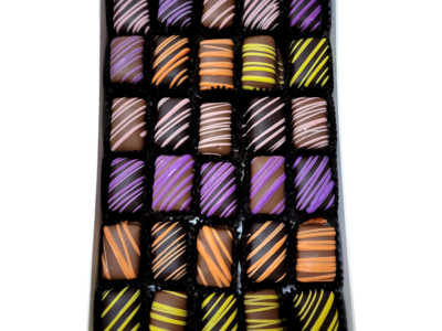 box filled with milk and dark covered assorted jellies candies