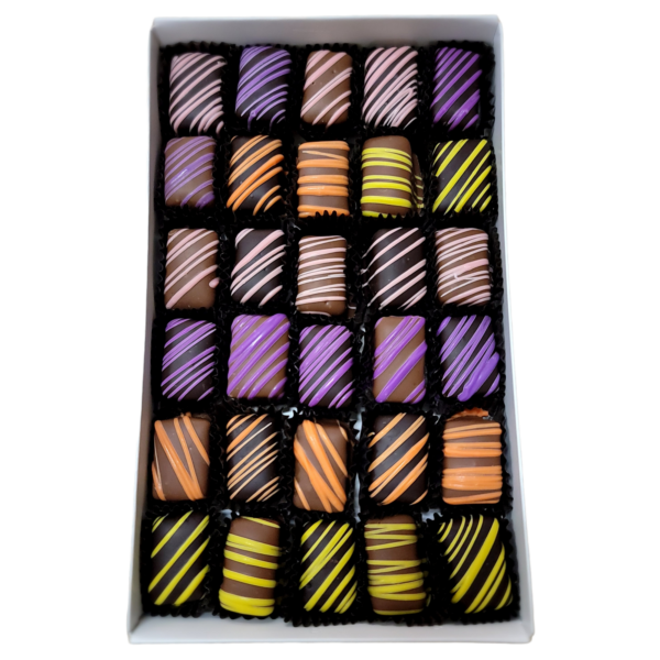 box filled with milk and dark covered assorted jellies candies