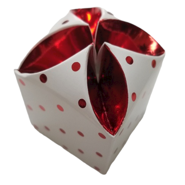 white favor box with red accents