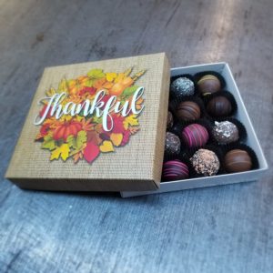 Thankful box filled with truffle candies