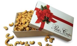 white box filled with fresh roasted jumbo cashew nuts