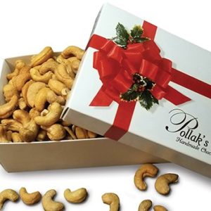 white box filled with fresh roasted jumbo cashew nuts