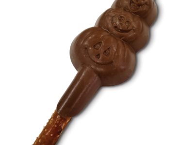 Halloween pumpkin mold on a pretzel rod