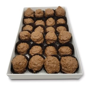 milk chocolate coconut clusters in a box