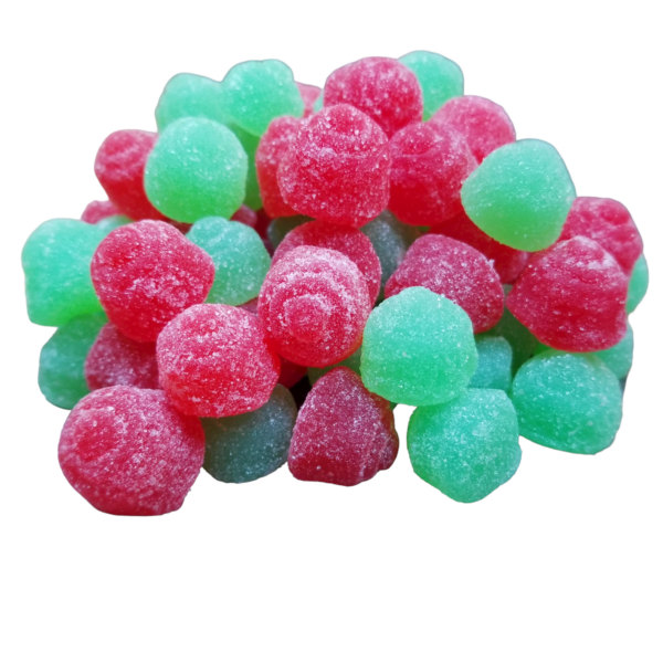 red and green colered jelly candy shaped bells