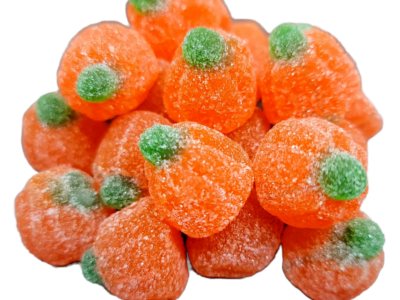 orange sanded jelly pumpkins with a green stem