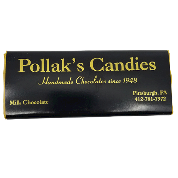 milk chocolate candy bar with black and gold wrapper