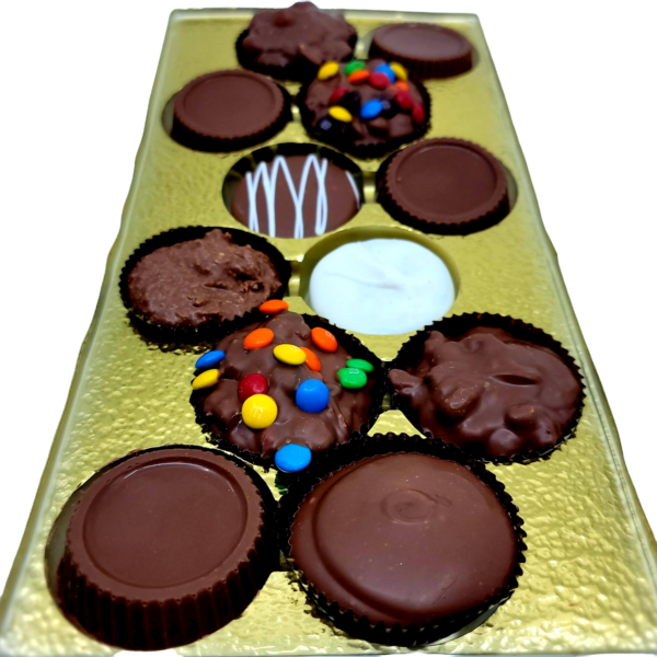 round chocolate pieces with assorted fillings