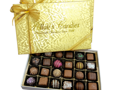 royal gold collection box filled with caramels and truffles