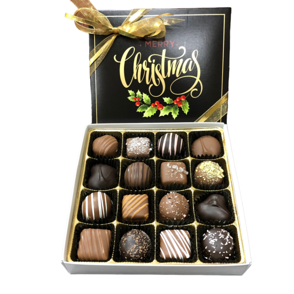 Merry christmas box filled with assorted chocolates