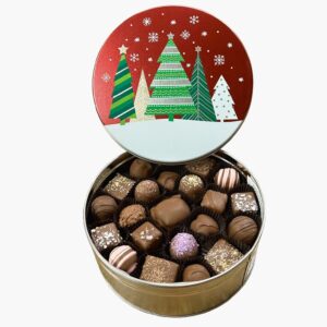 deluxe chocolate assortment in a holiday tin
